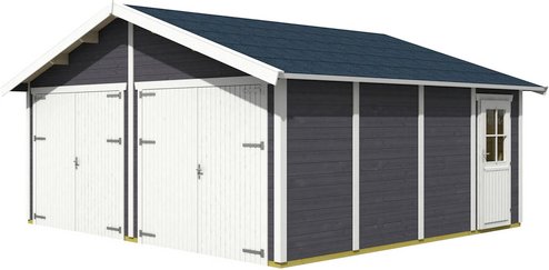 SKANHOLZ Holzgarage »Varberg 3«, BxT: 570 x 525 cm (Außenmaße), Holz - grau