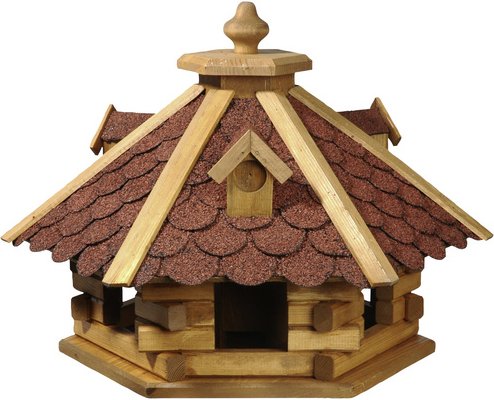 DOBAR Vogelfutterhaus, für Wildvögel, Kiefernholz/Bitumen, rot/braun/dunkelbraun