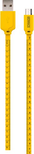 SCHWAIGER Ladekabel, Micro USB Sync Kabel flach, mit Maßband, 1,2 m, gelb