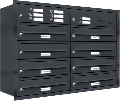 AL BRIEFKASTENSYSTEME Briefkasten, Parteien: 8, Unterputzmontage, BxHxT: 153,532 x 61,5 x 27,5 cm - grau