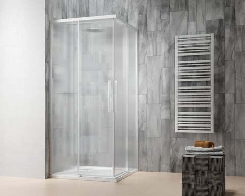 GEO Schiebetür »S8«, Für Eckeinstieg, BxH: 90 x 195 cm, Wellenglas, weiß - weiss