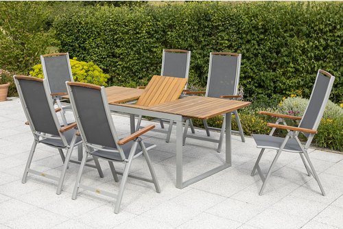 MERXX Gartenmöbelset »Siena«, 6 Sitzplätze, Aluminium/Akazienholz/Textil - silberfarben