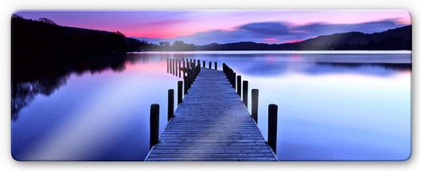 K&L Wall Art Glasbild »Glasbild«, BxH: 80 x 30 cm, Morgenstunde Lila Wolken am See