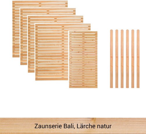 Mr. GARDENER Zaunset »Bali«, 11er Set: 5 Grundelemente, 6 Pfosten, Lärche, naturbelassen - beige