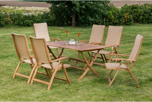 MERXX Gartenmöbelset »Capri«, 6 Sitzplätze, Stahl/Kunststoff/Akazienholz - beige