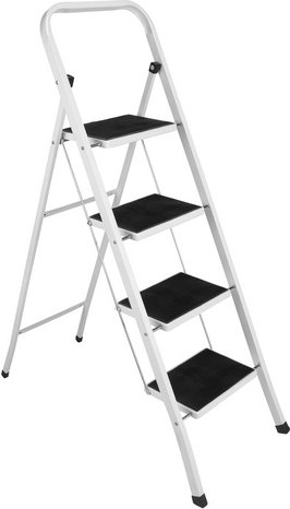 SZAGATO Klapptrittleiter, Stahl, weiß, max. Belastung 150 kg - weiss