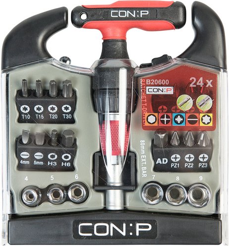 CON:P Ratschen-Schraubendreher, 24-teilig - rot