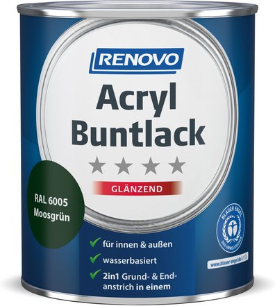 RENOVO Acryl-Buntlack, moosgrün RAL 6005, glänzend, 0,75l - gruen