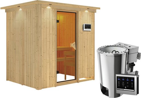 KARIBU Sauna »Kircholm«, inkl. 3.6 kW Saunaofen mit externer Steuerung, für 3 Personen - beige