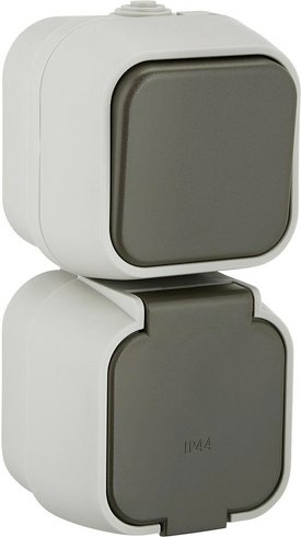 GO/ON! Wechselschalter und Steckdose, Standard, Kunststoff, Grau, 1-fach