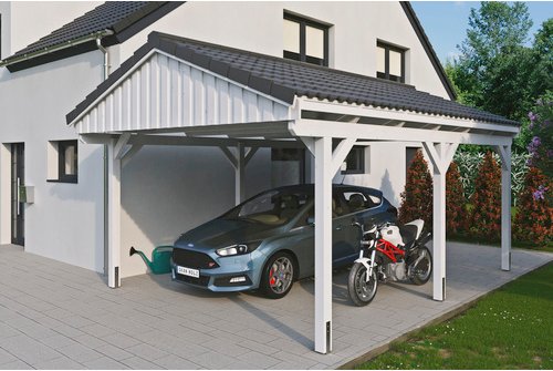 SKANHOLZ Carport »Fichtelberg«, BxT: 423 x 566 cm, Firsthöhe: 326 cm, lasiert - weiss