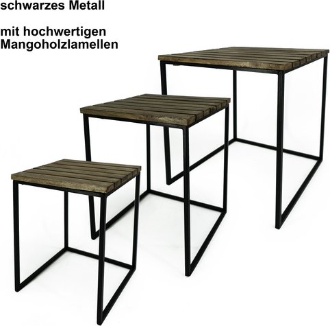 NOOR living Beistelltisch-Set, BxHxL: 39 x 54 x 39 cm, Metall/Mangoholz - schwarz