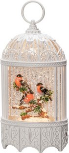 Konstsmide LED-Wasserlaterne, Wasserlaterne Rotkehlchen/Baum, Batteriebetrieb/USB-Anschluss, weiß - weiss