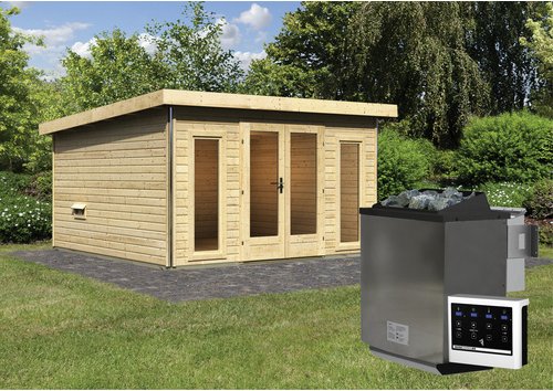 KARIBU Saunahaus, BxHxT:369 x 229 x 369 cm, 5 Personen - beige