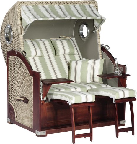 SUNNY SMART Strandkorb »Rustikal«, BxHxT: 140 x 160 x 95 cm, Dreiviertelllieger, weiß/mahagoni - weiss