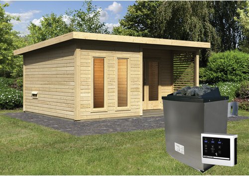 KARIBU Saunahaus, BxHxT:509 x 253 x 369 cm, 4 Personen - beige