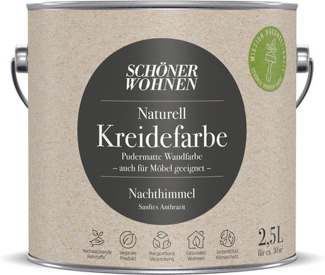 SCHÖNER WOHNEN FARBE Innenfarbe »Naturell Kreidefarbe«, Nachthimmel, matt, 2,5 l - schwarz