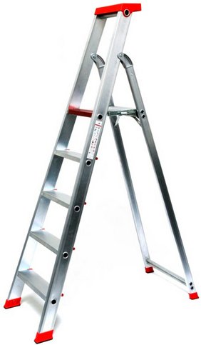 SZAGATO Stehleiter, 5 Stufen, max. Belastung: 150 kg - silberfarben