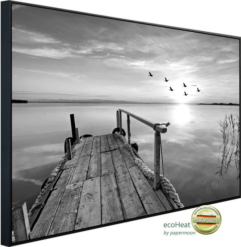 papermoon Infrarotheizung »EcoHeat - Steg am Wasser Schwarz + Weiss«, Matt-Effekt - bunt