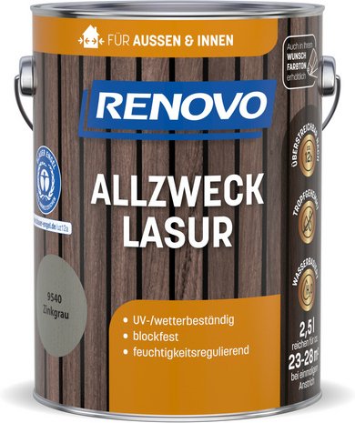 RENOVO Allzwecklasur, 2,5 L, zinkgrau 9540
