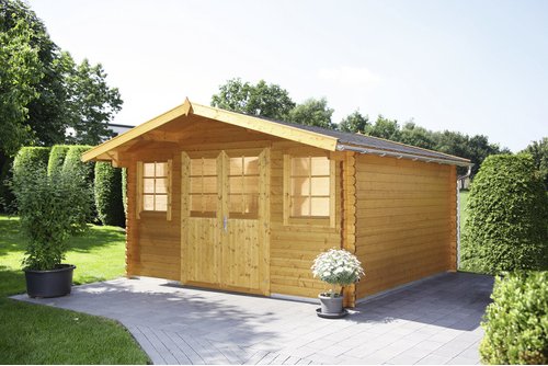 WOLFF FINNHAUS Gartenhaus »Rotterdam«, Holz, BxHxT: 446 x 245 x 380 cm (Außenmaße inkl. Dachüberstand) - beige