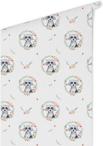 K&L Wall Art Vliestapete »Kinder Vliestapete«, Baby Waschbär Bär, mehrfarbig, matt - bunt