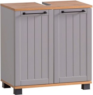 SCHILDMEYER Waschbeckenunterschrank »Jelda«, BxHxT: 59,8 x 62,4 x 32,6 cm, platingrau/eiche, melaminbeschichtet