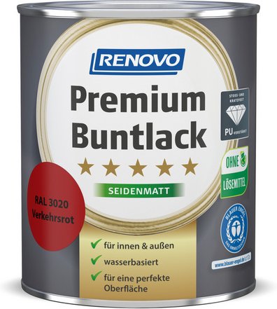 RENOVO Buntlack seidenmatt »Premium«, verkehrsrot RAL 3020