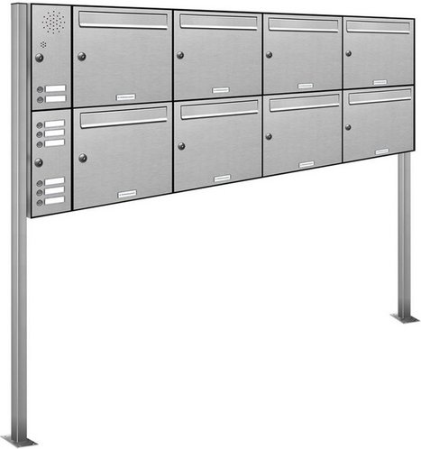 AL BRIEFKASTENSYSTEME Briefkasten, Parteien: 8, Freistehend, BxHxT: 176,0 x 150 x 11,6 cm - silberfarben