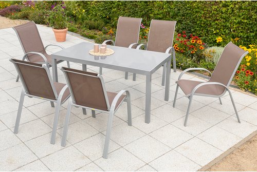 MERXX Gartenmöbelset »Amalfi«, 6 Sitzplätze, Aluminium/Textil - silberfarben