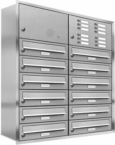 AL BRIEFKASTENSYSTEME Briefkasten, Parteien: 12, Unterputzmontage, BxHxT: 80,6 x 96 x 27,5 cm - silberfarben