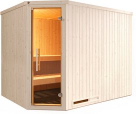 WEKA Ecksauna »VARBERG 4«, 6 Personen, inkl. 9 kW Ofen mit externer Steuerung - weiss