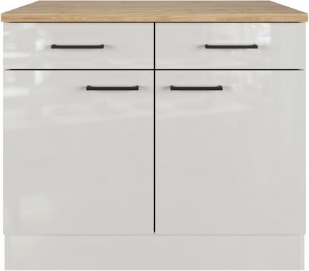 Thumbnail - Flex-Well Küchenunterschrank, »Lund«, LxBxH: 100x85 cm, lichtgrau glänzend