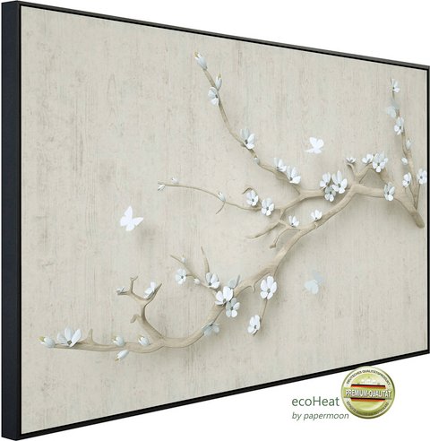 Thumbnail - papermoon Infrarotheizung »EcoHeat - Blumen mit Schmetterlingen weiss«, Matt-Effekt - bunt