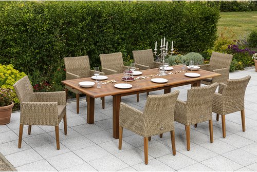 MERXX Gartenmöbelset »Ranzano«, 8 Sitzplätze, Aluminium/Kunststoff/Akazienholz, inkl. Auflagen - gruen