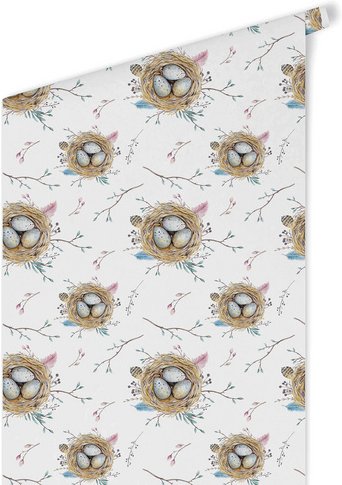 K&L Wall Art Vliestapete »Kinder Vliestapete«, Baby Vögel Eier im Nest, mehrfarbig, matt - bunt