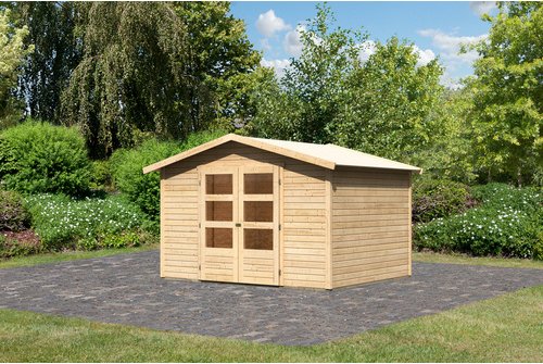 KARIBU Gartenhaus »Amberg«, Holz, BxHxT: 305 x 217 x 246 cm (Außenmaße inkl. Dachüberstand) - beige