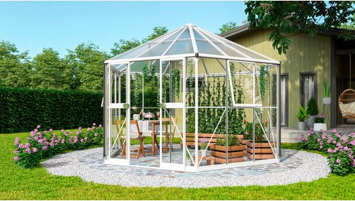 VITAVIA Gewächshaus »Pi Plus 9000«, BxHxL: 333 x 284 x 377 cm - weiss