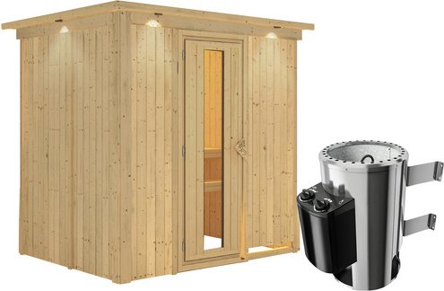 KARIBU Sauna »Kircholm«, inkl. 3.6 kW Saunaofen mit integrierter Steuerung, für 3 Personen - beige