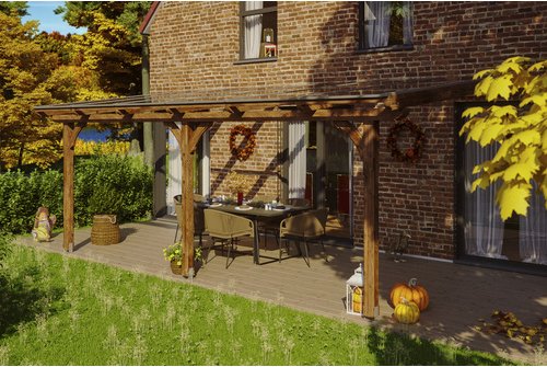 SKANHOLZ Terrassenüberdachung »Rimini«, Breite: 648 cm, Dach: Polycarbonat (PC), nussbaum - braun