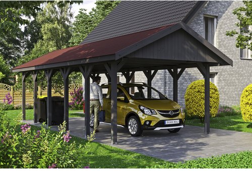 SKANHOLZ Carport »Wallgau«, BxT: 430 x 900 cm, Firsthöhe: 326 cm, lasiert - grau