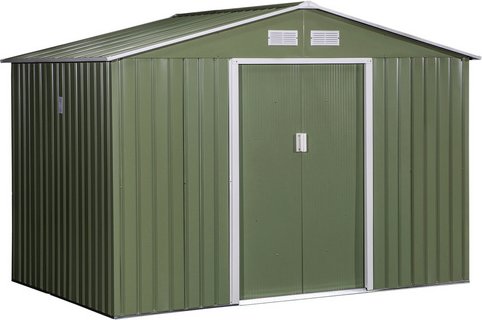 Outsunny Gerätehaus, Metall, BxHxT: 277 x 192 x 195 cm (Außenmaße inkl. Dachüberstand) - gruen