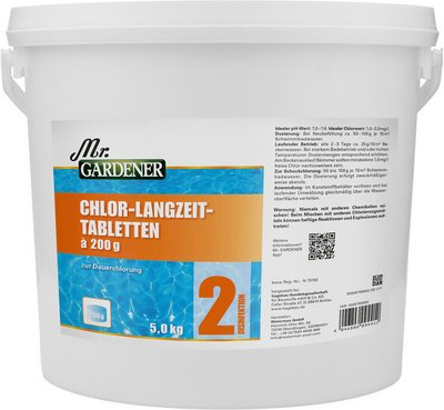 Mr. GARDENER Chlortablette, mit Langzeitwirkung á 200g, 5 kg, geeignet für Schwimmbäder - weiss