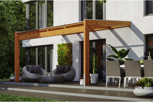 SKANHOLZ Terrassenüberdachung »Novara«, Breite: 450 cm, Dach: Polycarbonat (PC), eiche hell - braun