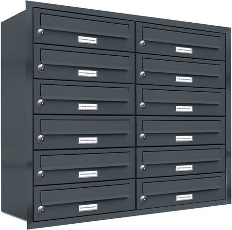 AL BRIEFKASTENSYSTEME Briefkasten, Parteien: 12, Unterputzmontage, BxHxT: 80,6 x 73 x 27,5 cm - grau