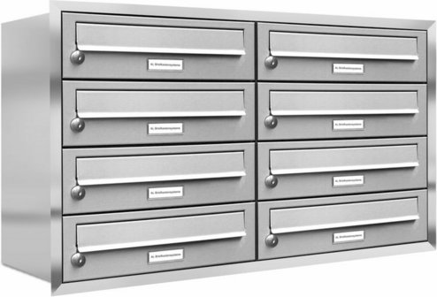 AL BRIEFKASTENSYSTEME Briefkasten, Parteien: 8, Unterputzmontage, BxHxT: 80,6 x 50 x 27,5 cm - silberfarben