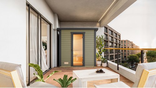 Thumbnail - Saunahaus »Kaapi«, mit Ofenschutz, Graugrün, 1 Bank - gruen