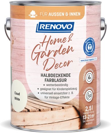 RENOVO Farblasur, »Home & Garden Decor«, seidenmatt, 2,5L, cloud white - weiss