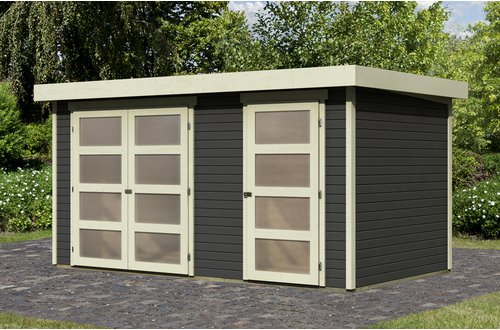 KARIBU Gartenhaus »Mühlentrup«, Holz, BxHxT: 404 x 211 x 217 cm (Außenmaße inkl. Dachüberstand) - grau