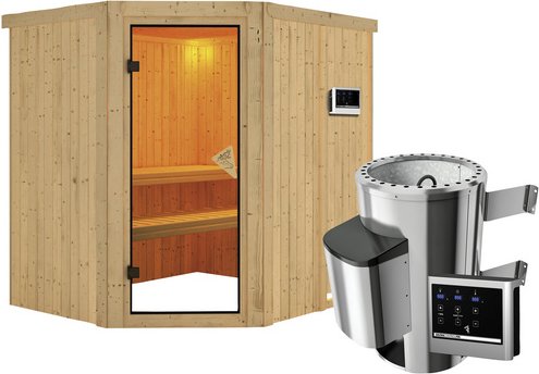 KARIBU Sauna »Talsen«, inkl. 3.6 kW Saunaofen mit externer Steuerung, für 3 Personen - beige